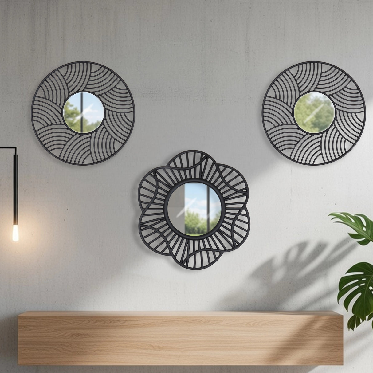 Set de Espejos Decorativos, Color Negro, 3 pzas
