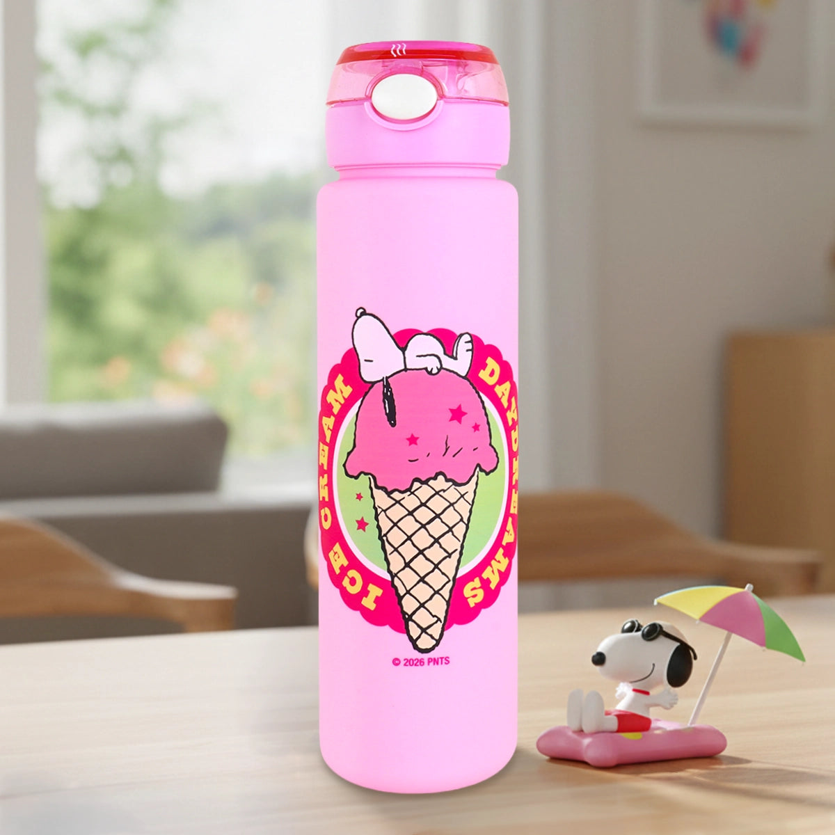 Botella de Agua con Popote, Peanuts, Color Rosa, 750 ml