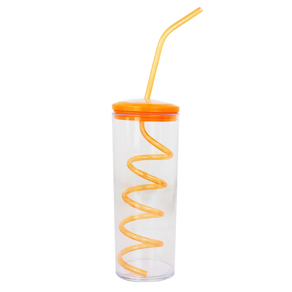 Botella de Agua con Popote, Color Naranja, 320 ml