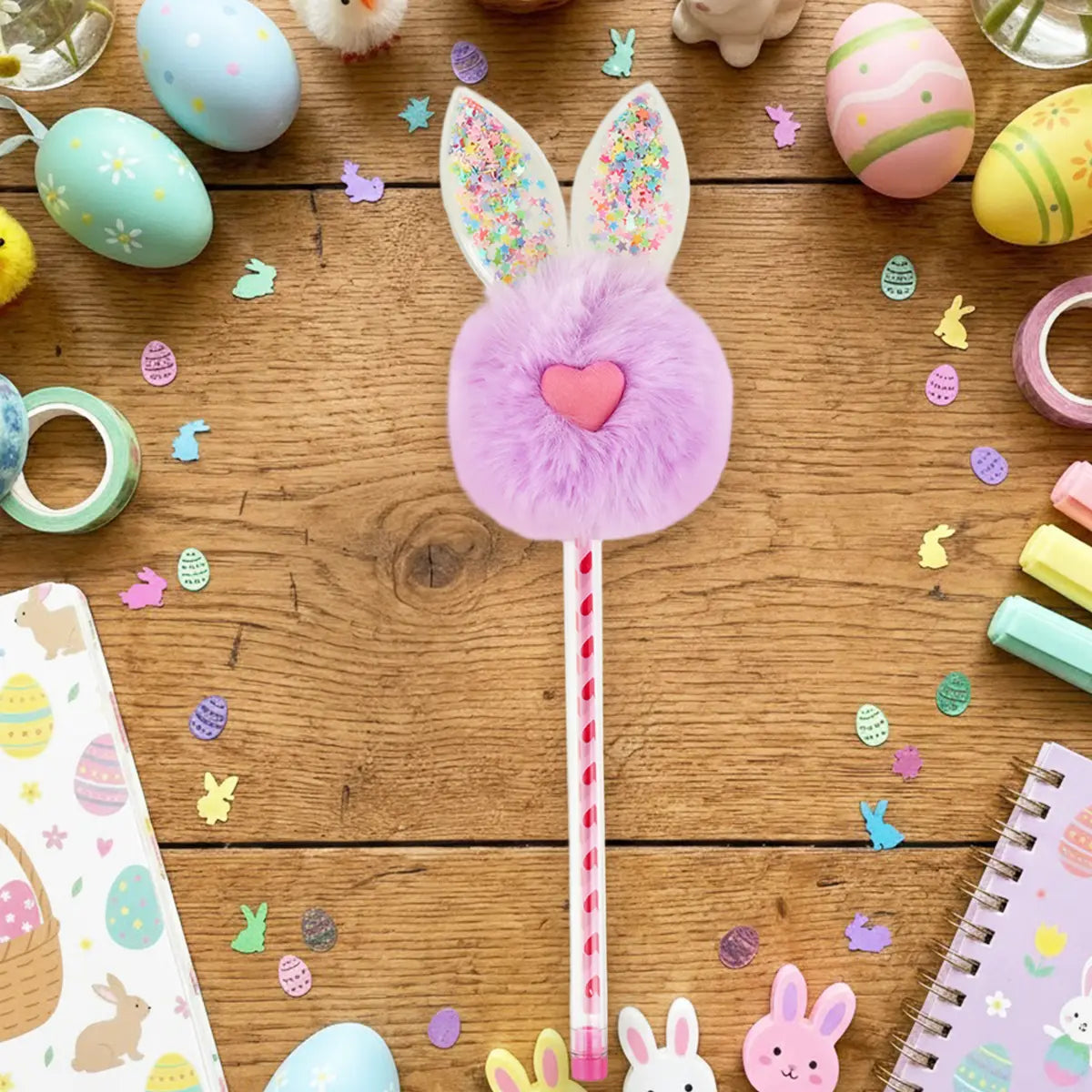 Pluma con Pompón Morado, Conejito
