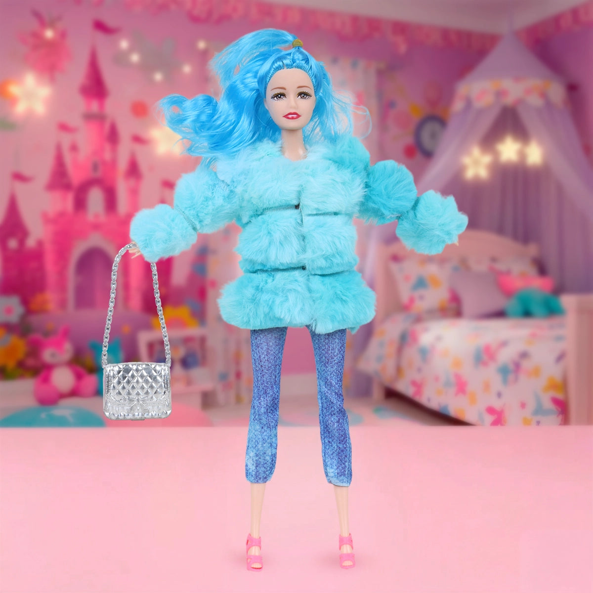 Muñeca, Abrigo Azul de Peluche