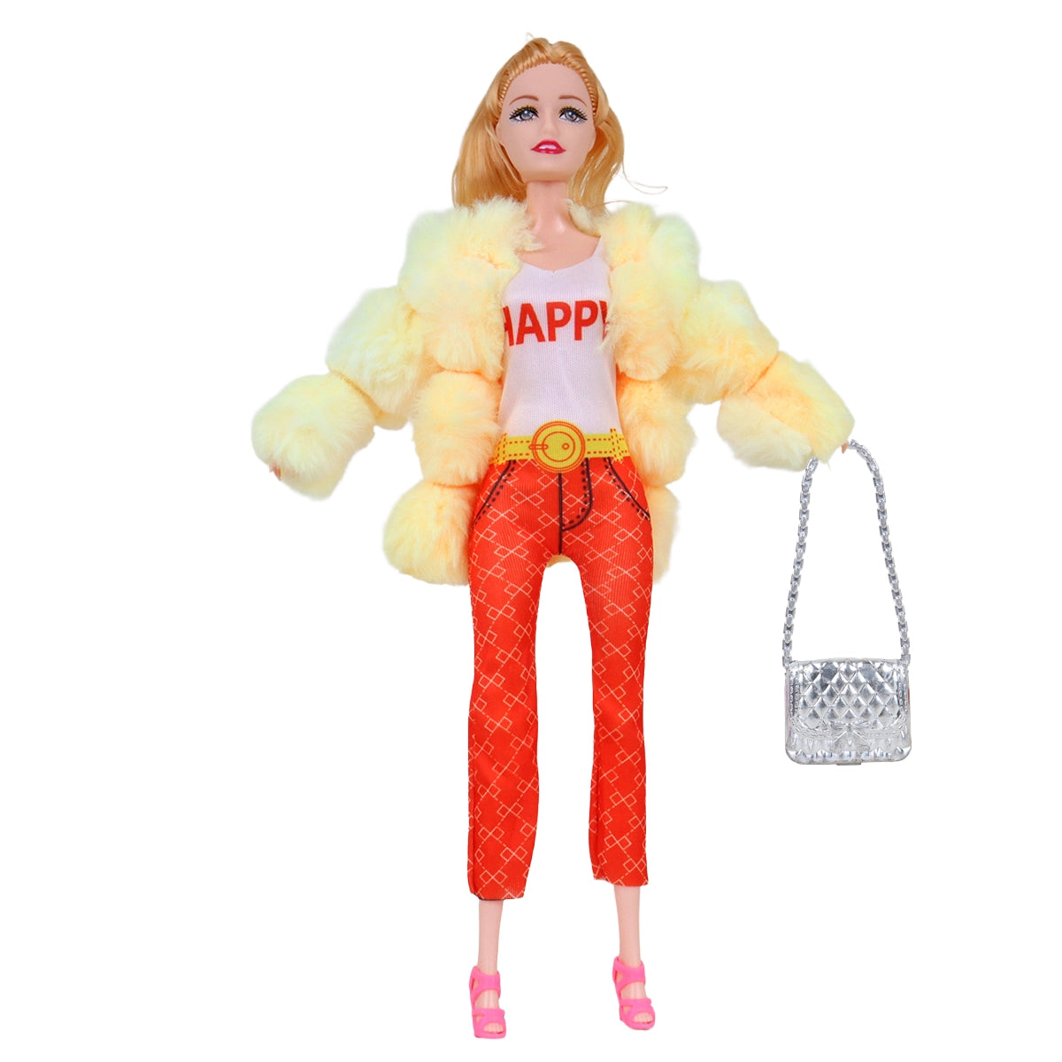 Muñeca, Abrigo Amarillo de Peluche