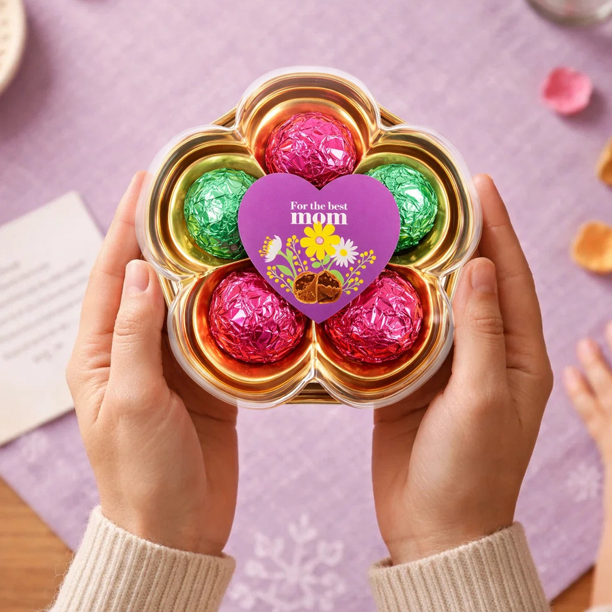 Trufas de Chocolate, Flor, Corazones, 5 pzas