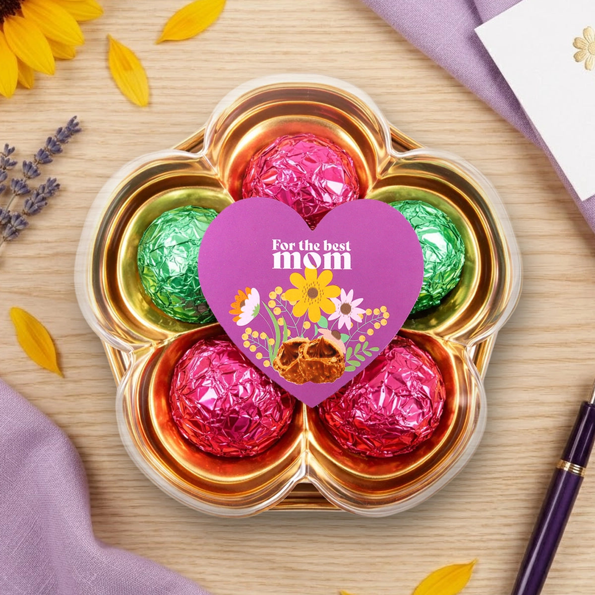 Trufas de Chocolate, Flor, Corazones, 5 pzas