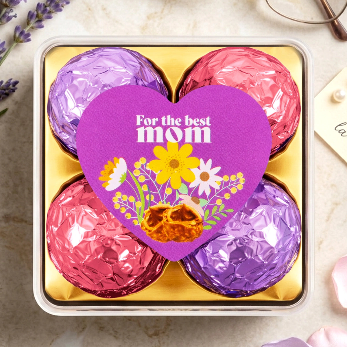 Trufas de Chocolate, 4 pzas, Color Rosa y Morado