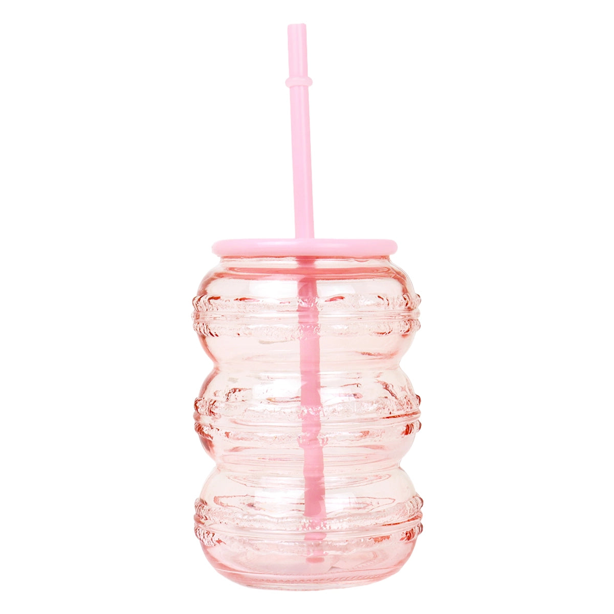 Vaso de Cristal con Tapa, Color Rosa