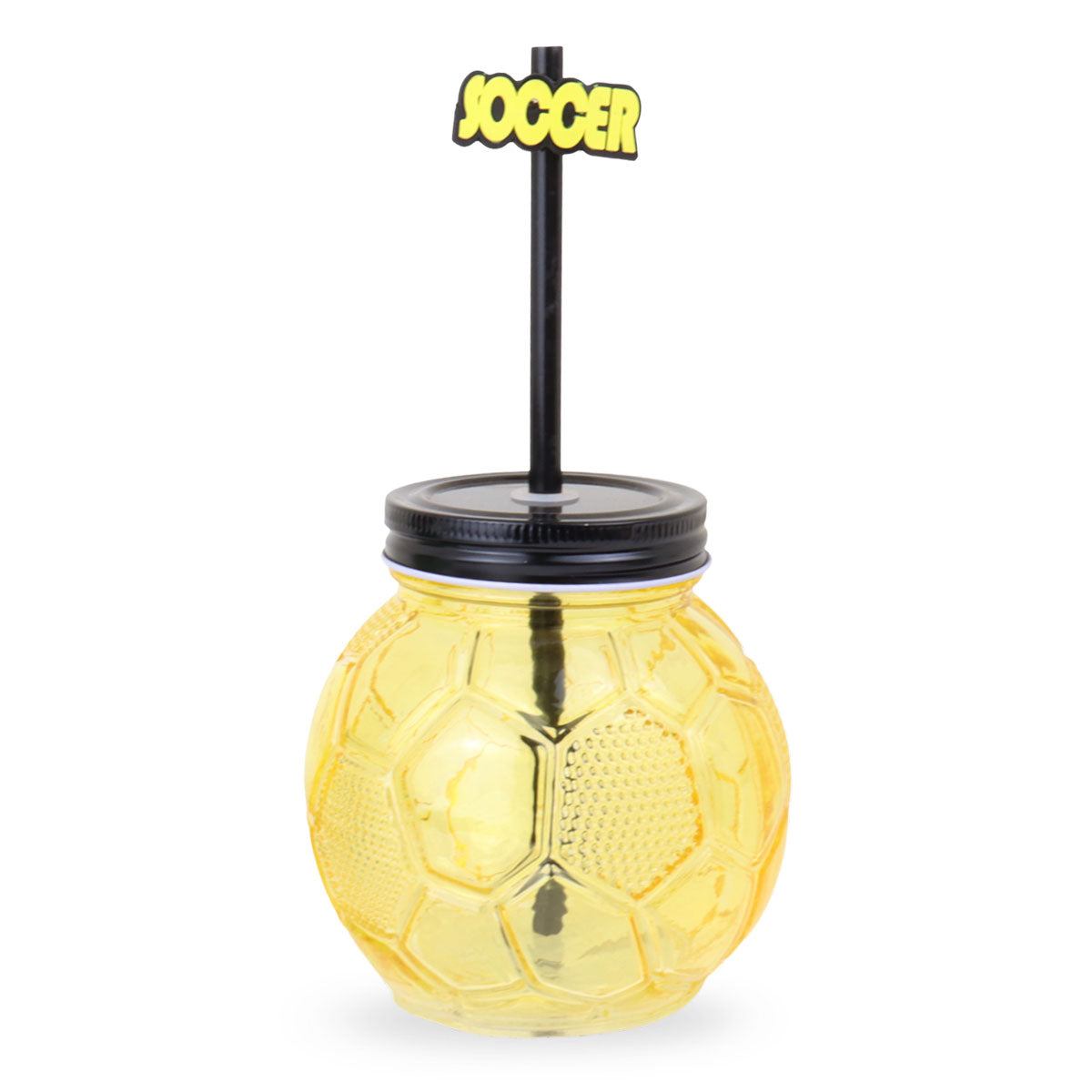Balón, Vaso de Cristal con Popote, Color Amarillo