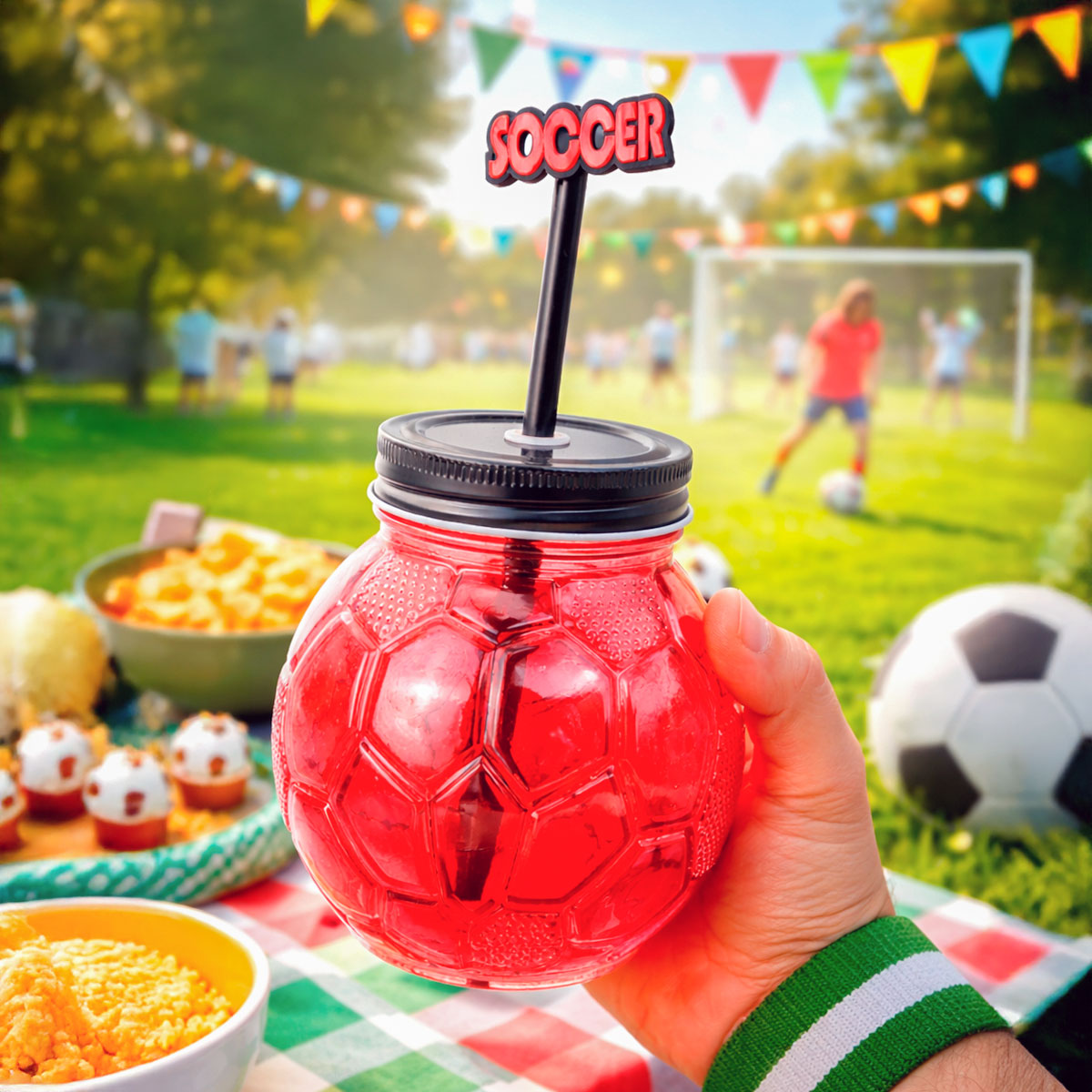 Balón, Vaso de Cristal con Popote, Color Rojo