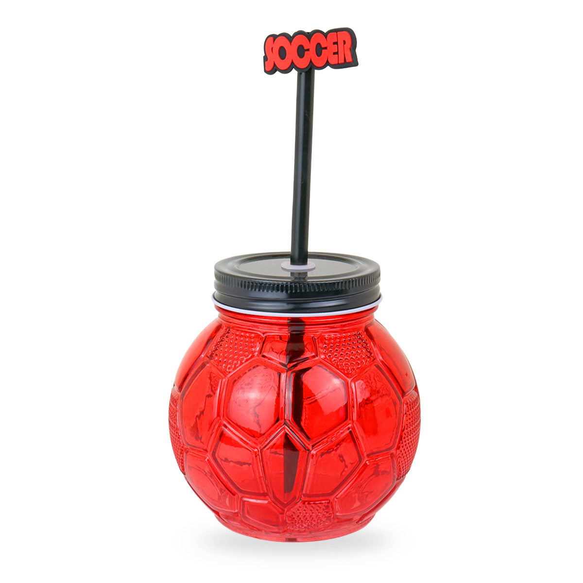 Balón, Vaso de Cristal con Popote, Color Rojo