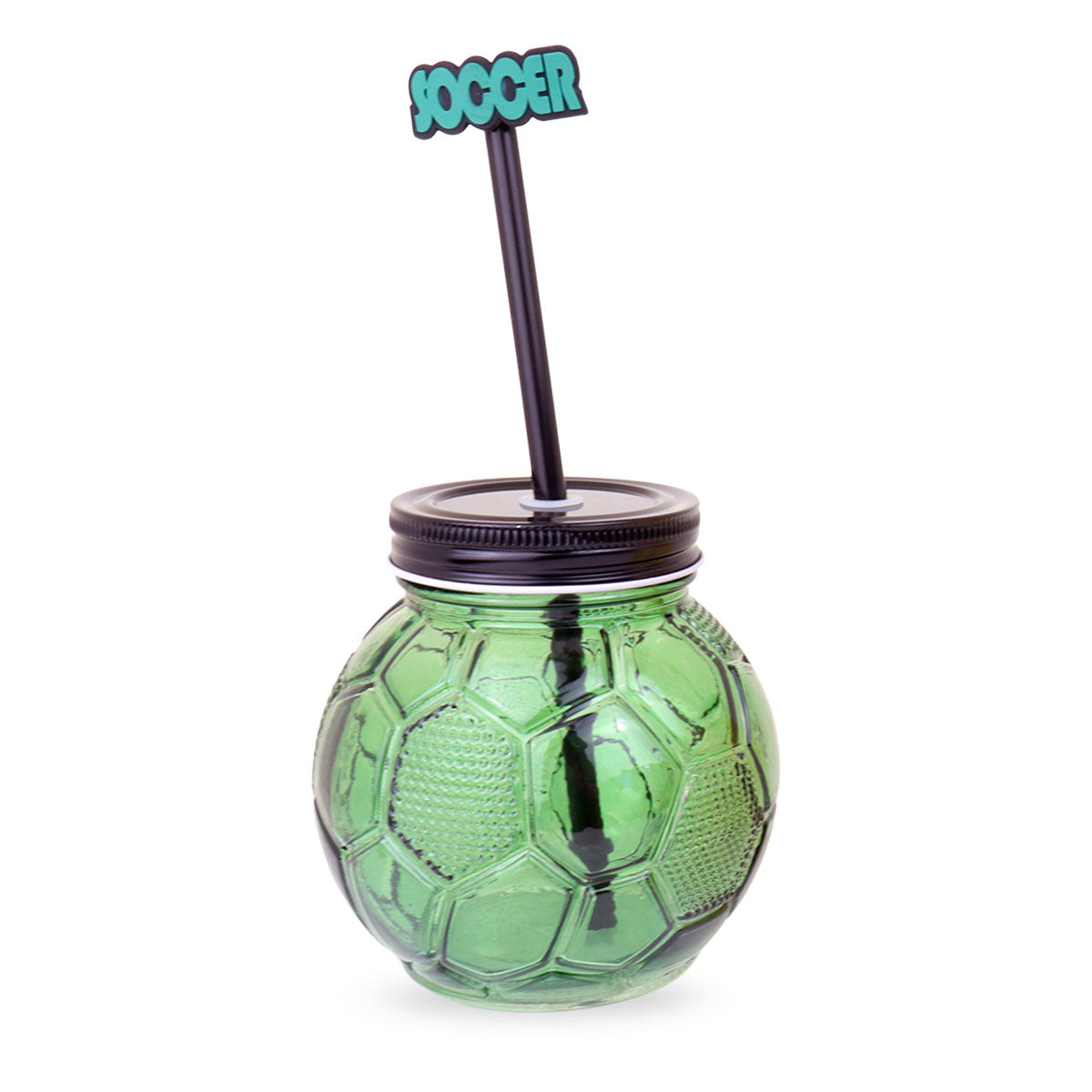 Balón, Vaso de Cristal con Popote, Color Verde