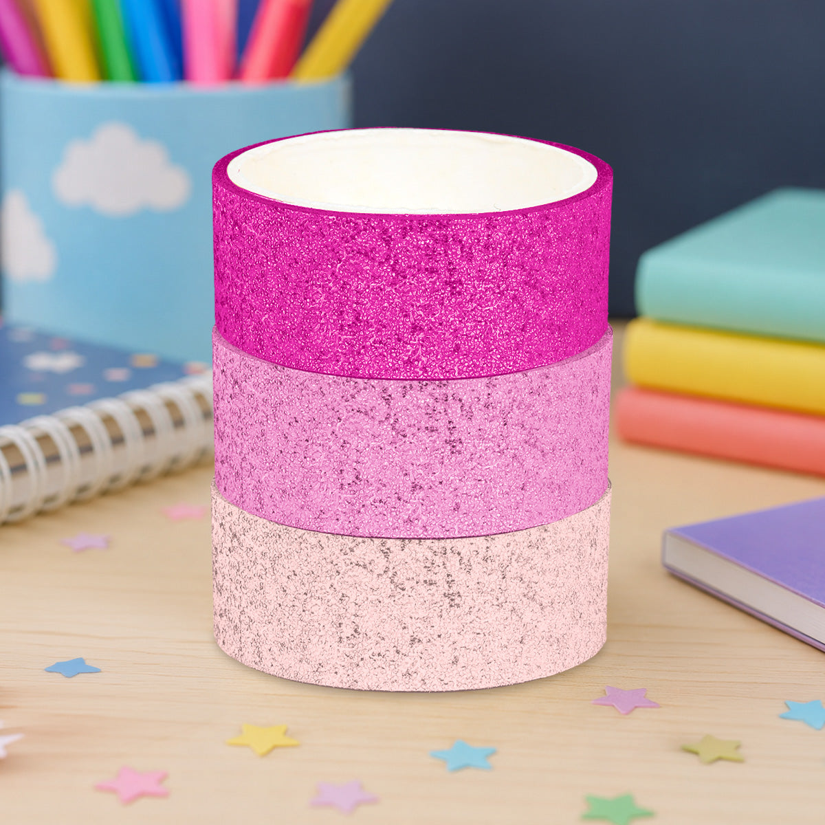 Cinta con Diseño, Glitter, Colores, 3 pzas
