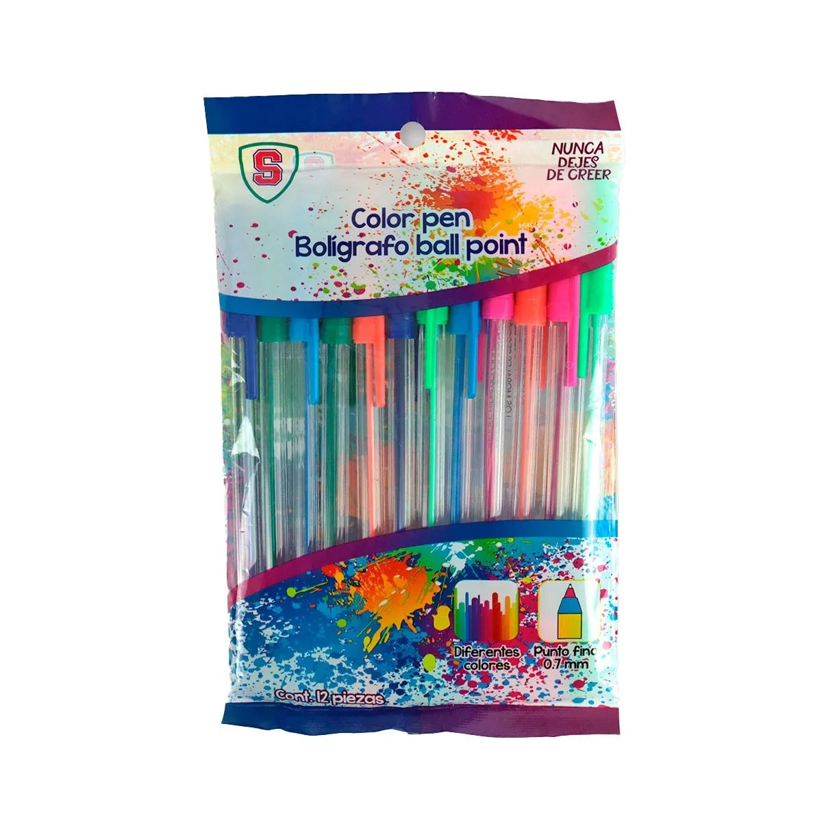 Bolígrafos de Colores, Punto Fino, 12 pzas