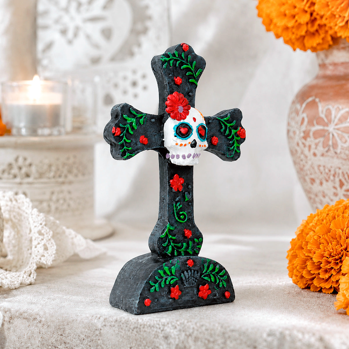 Cruz Decorativa de Cerámica, Día de Muertos