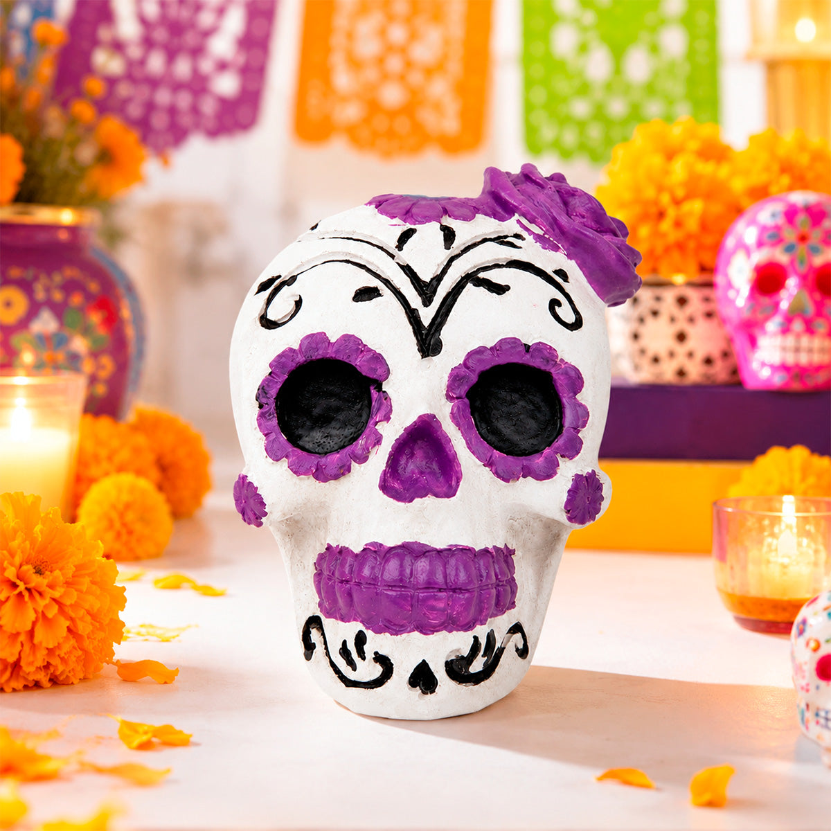 Catrina, Figura de Cerámica, Color Morado