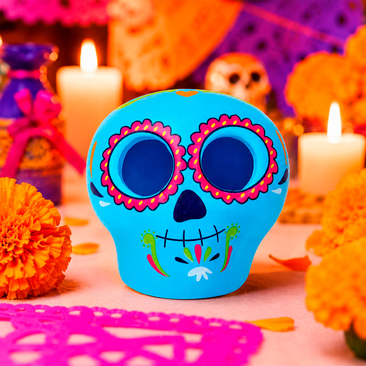 Calavera Decorativa de Día de Muertos, Color Azul