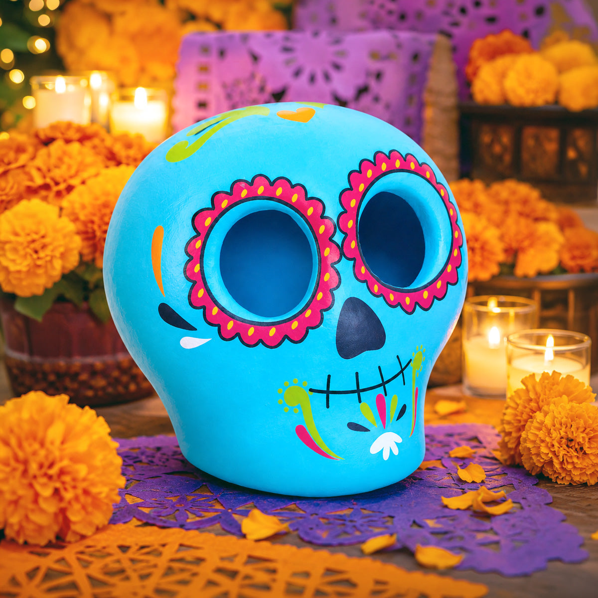 Calavera Decorativa de Día de Muertos, Color Azul
