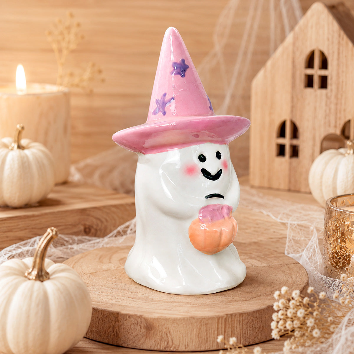 Fantasma de Cerámica con Sombrero Color Rosa