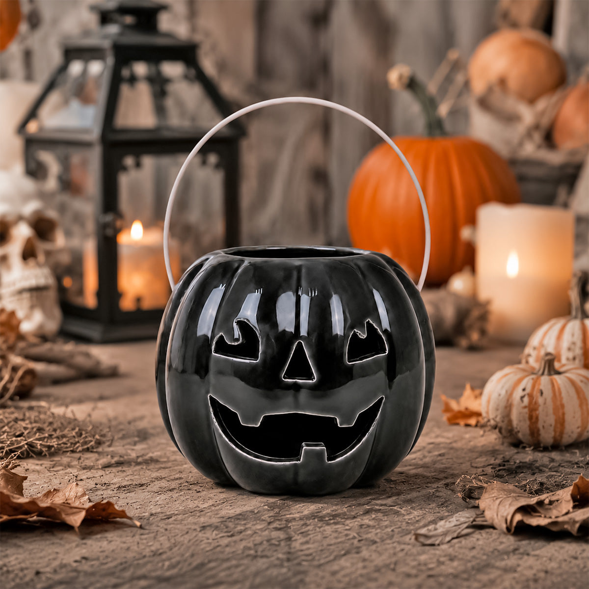 Calabaza, Figura de Cerámica, Color Negro