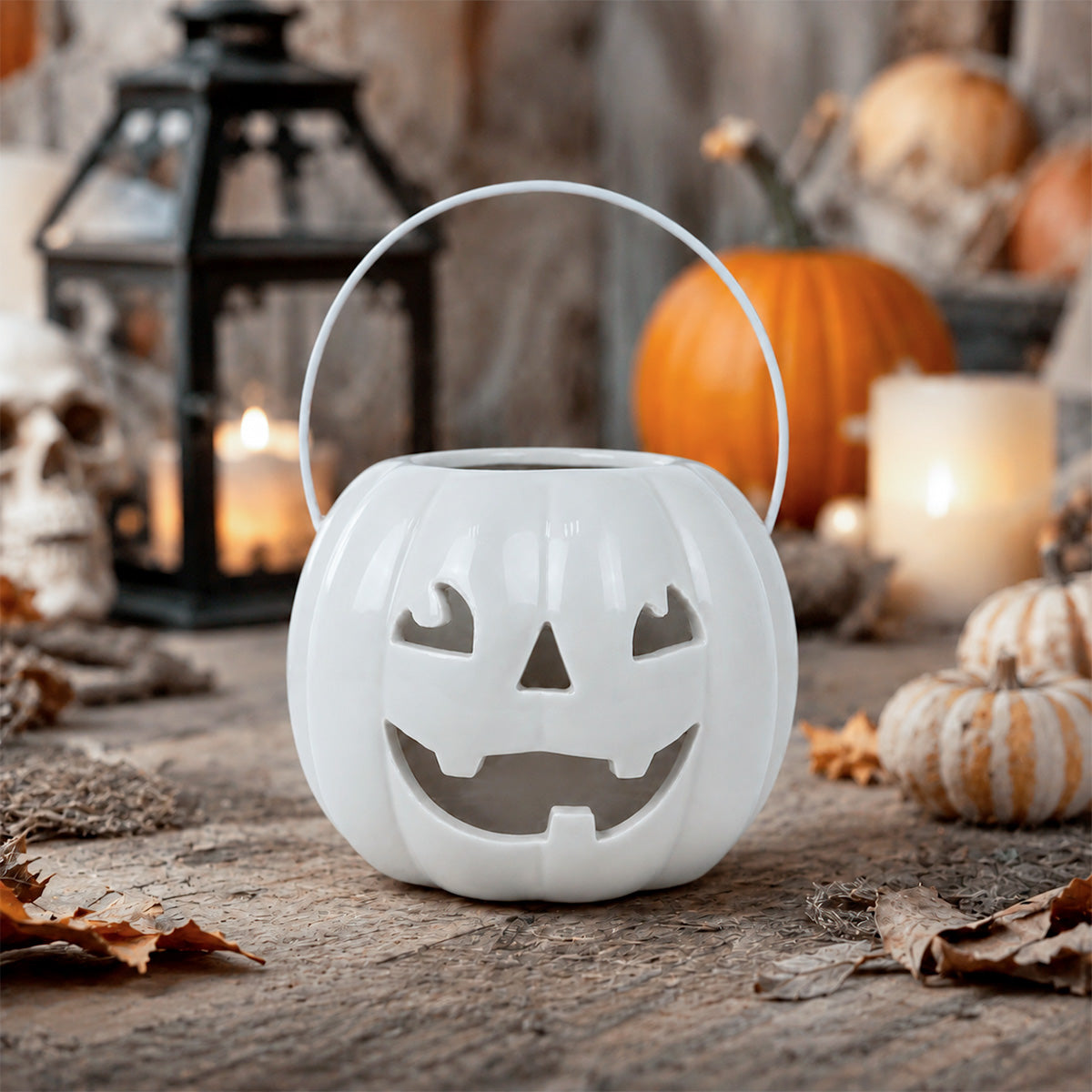 Calabaza, Figura de Cerámica, Color Blanco