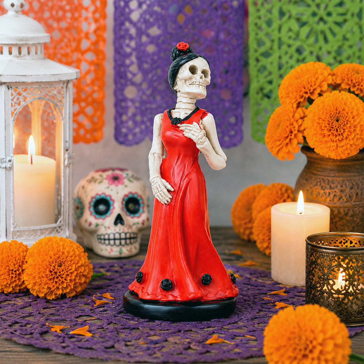 Catrina, Figura de Cerámica, Color Rojo