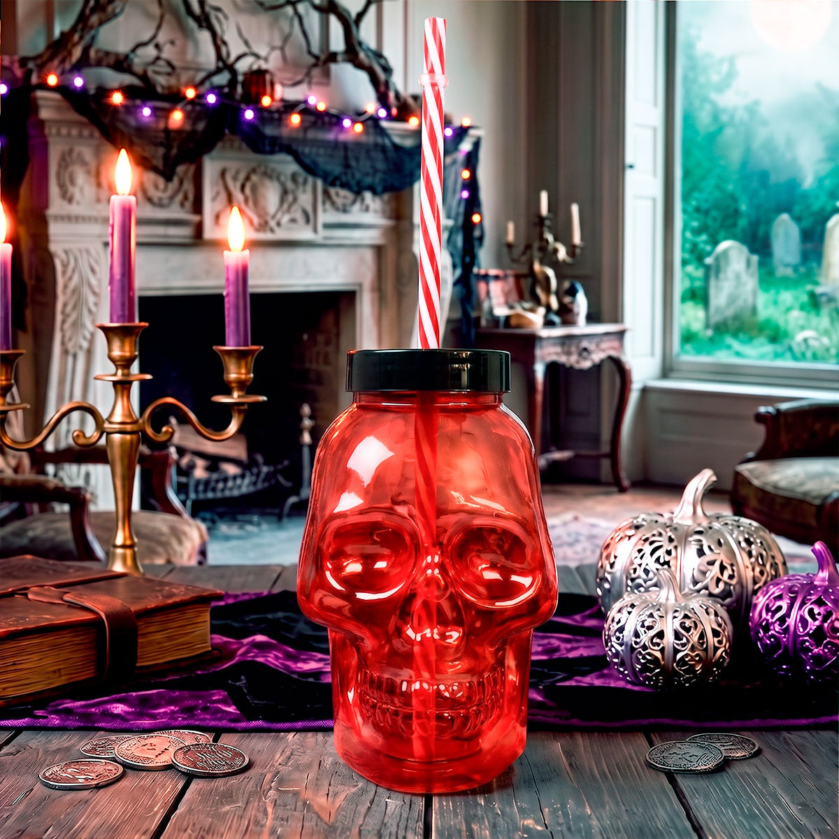 Vaso Calavera con Dulces 50 g, Color Rojo