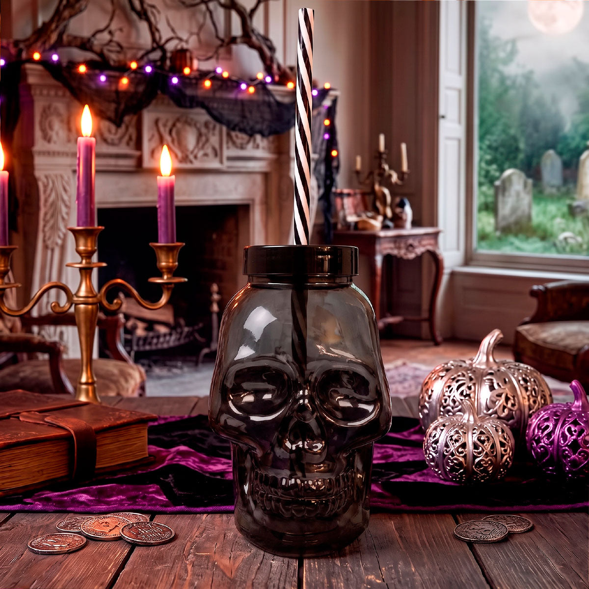 Vaso Calavera con Dulces 50 g, Color Negro