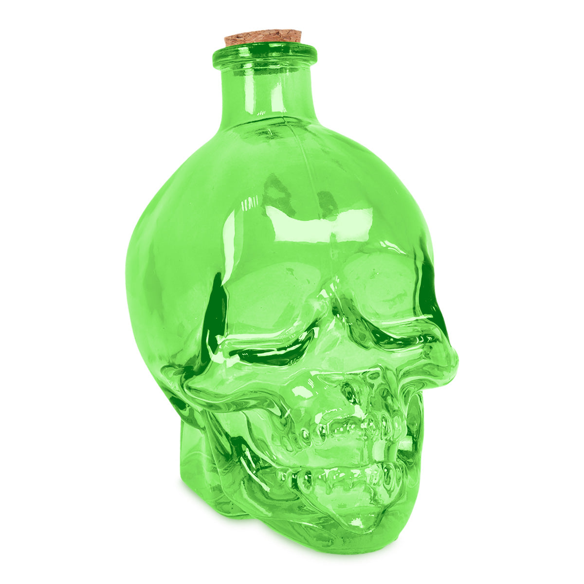 Botella de Vidrio en Forma de Cráneo, Color Verde