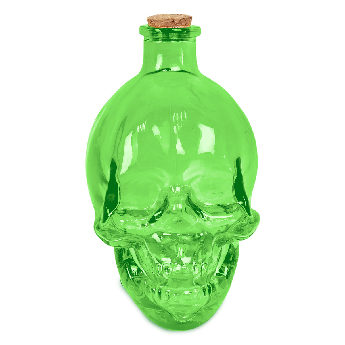 Botella de Vidrio en Forma de Cráneo, Color Verde