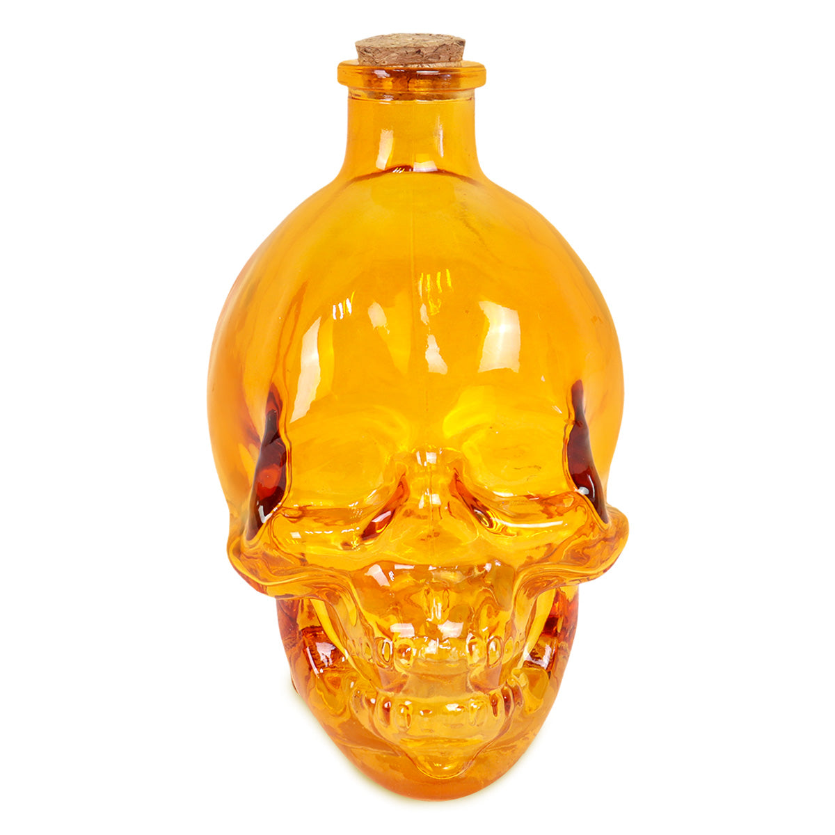Botella de Vidrio en Forma de Cráneo, Color Naranja