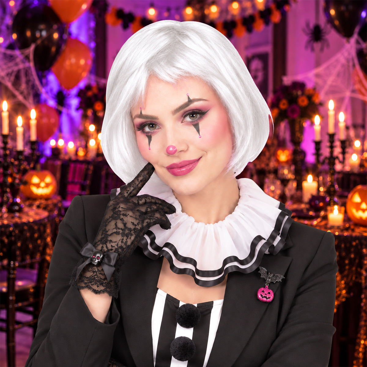 Peluca Corta para Halloween, Color Blanco