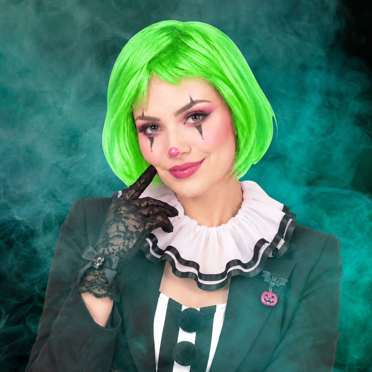 Peluca Corta para Halloween, Color Verde