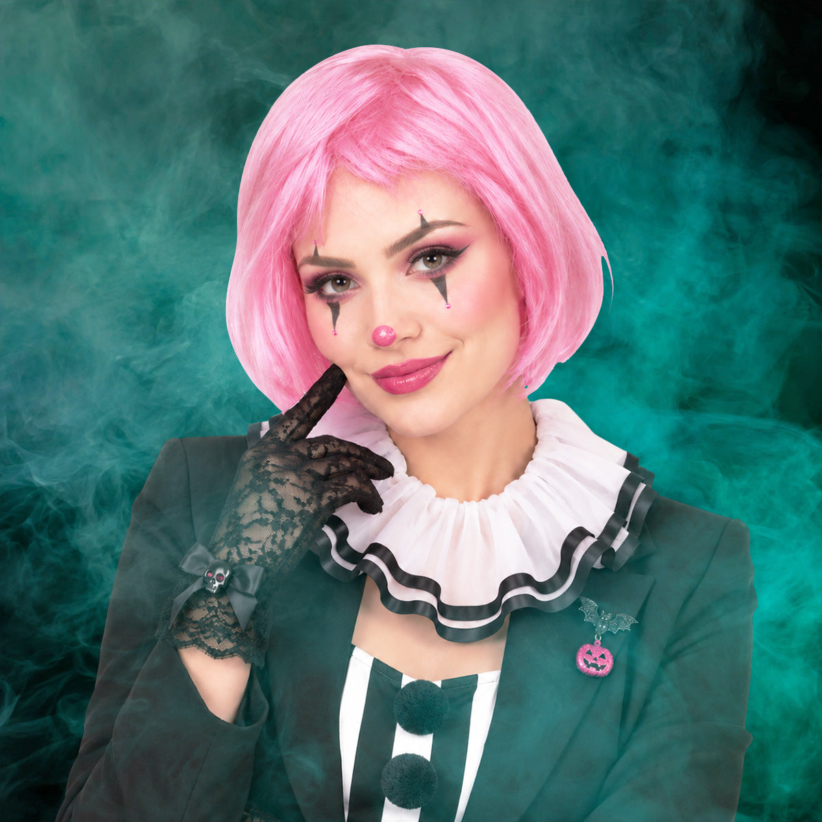 Peluca Corta para Halloween, Color Rosa