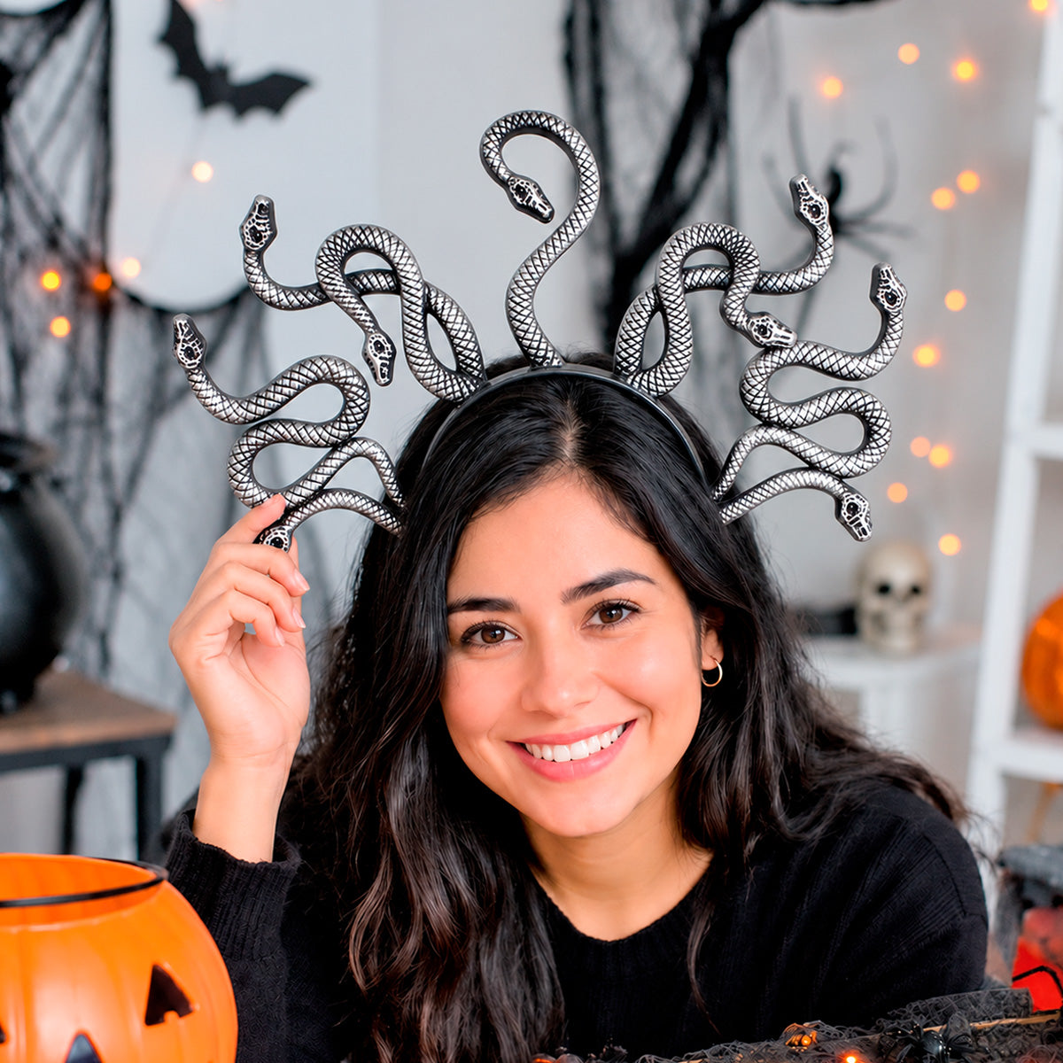 Diadema de Medusa para Halloween, Color Plateado