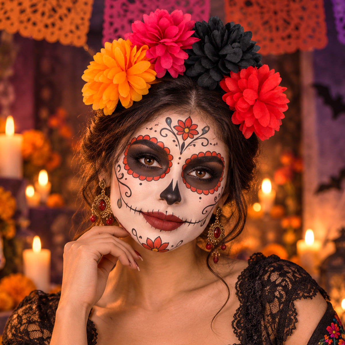 Diadema con 4 Flores para Día de Muertos