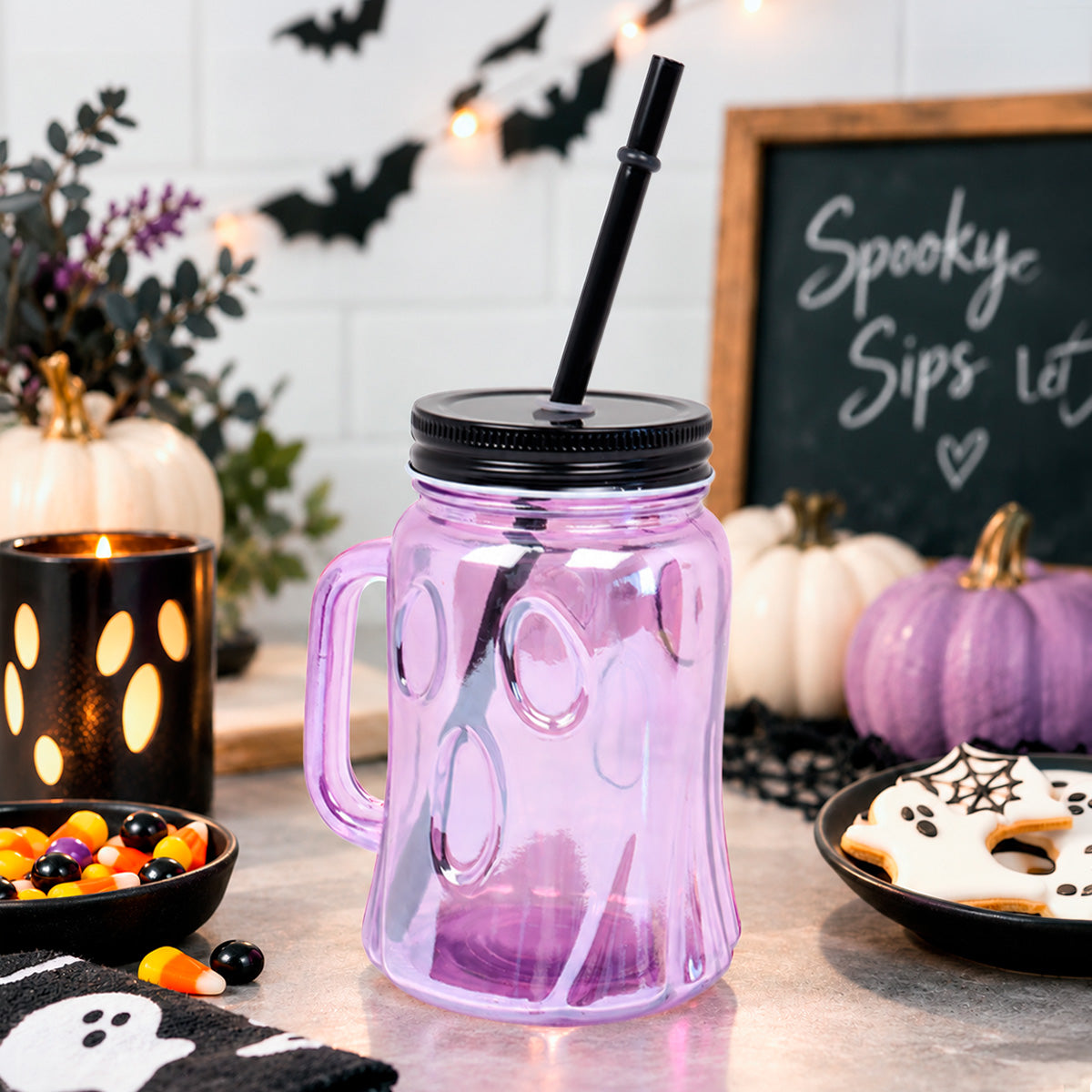 Vaso Fantasma para Halloween, Color Morado, 1 Pieza