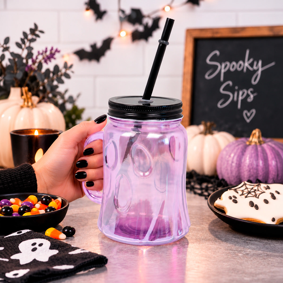 Vaso Fantasma para Halloween, Color Morado, 1 Pieza