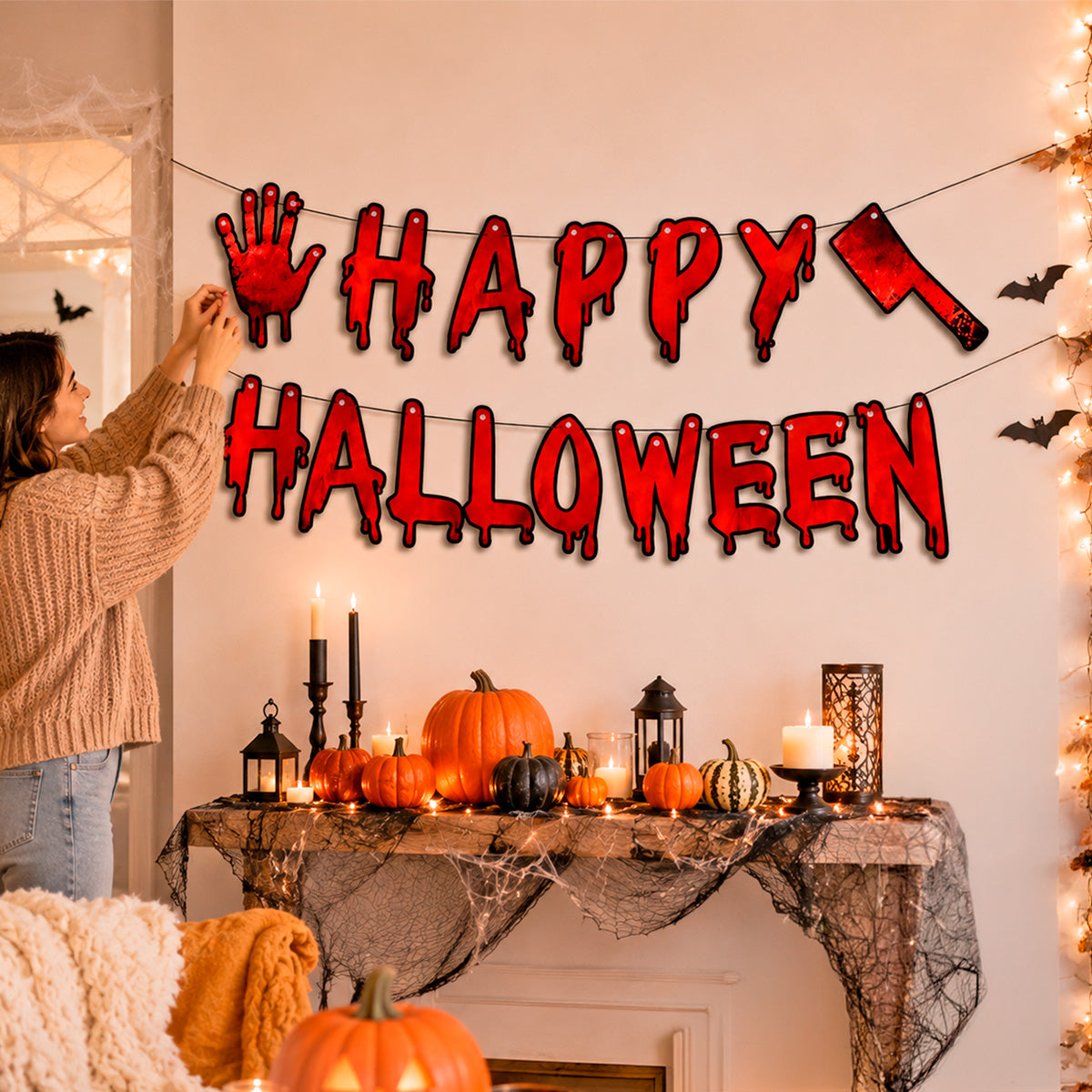 Banner Happy Halloween, Color Rojo