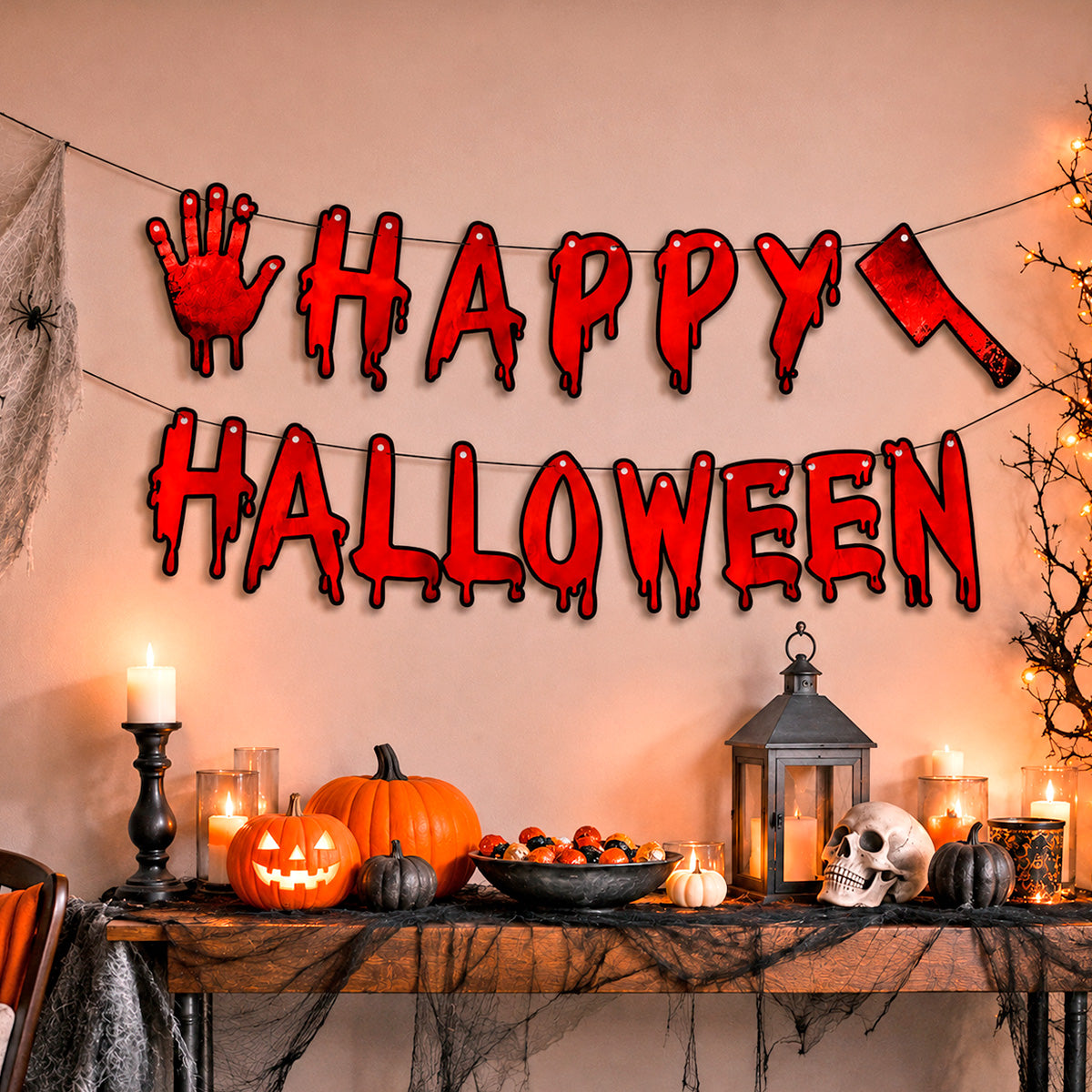 Banner Happy Halloween, Color Rojo