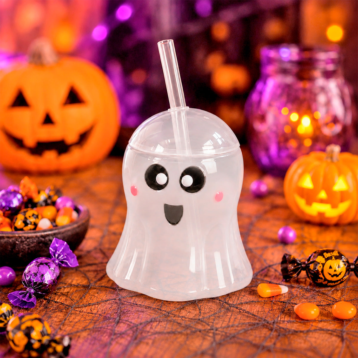 Vaso de Fantasma con Popote, Color Blanco