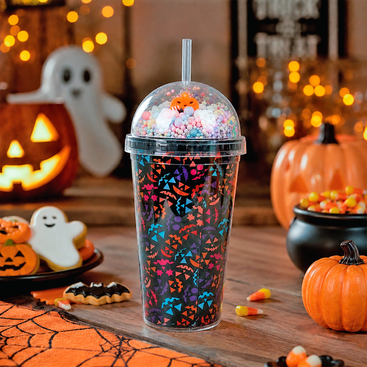 Vaso con Popote de Halloween, Color Negro
