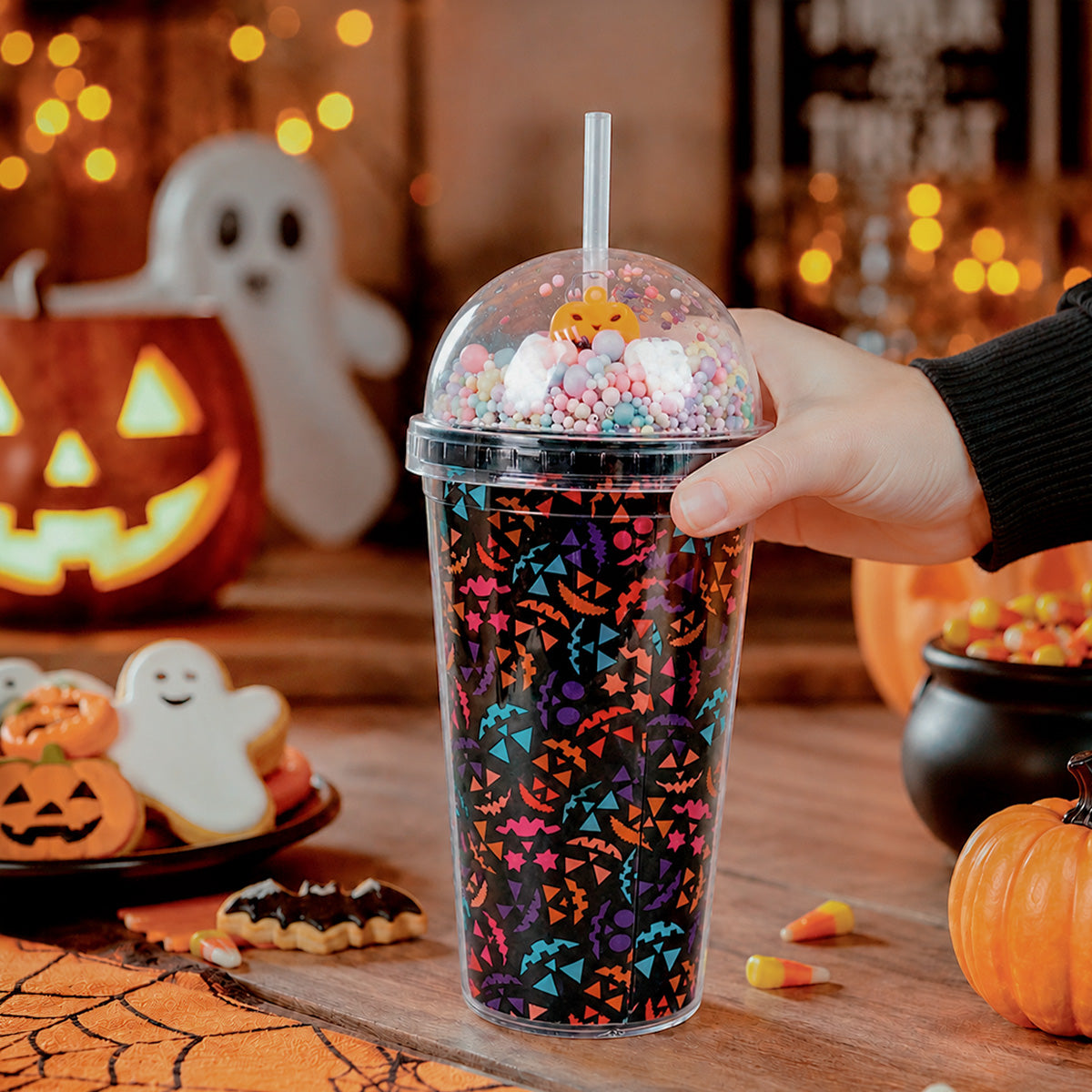 Vaso con Popote de Halloween, Color Negro