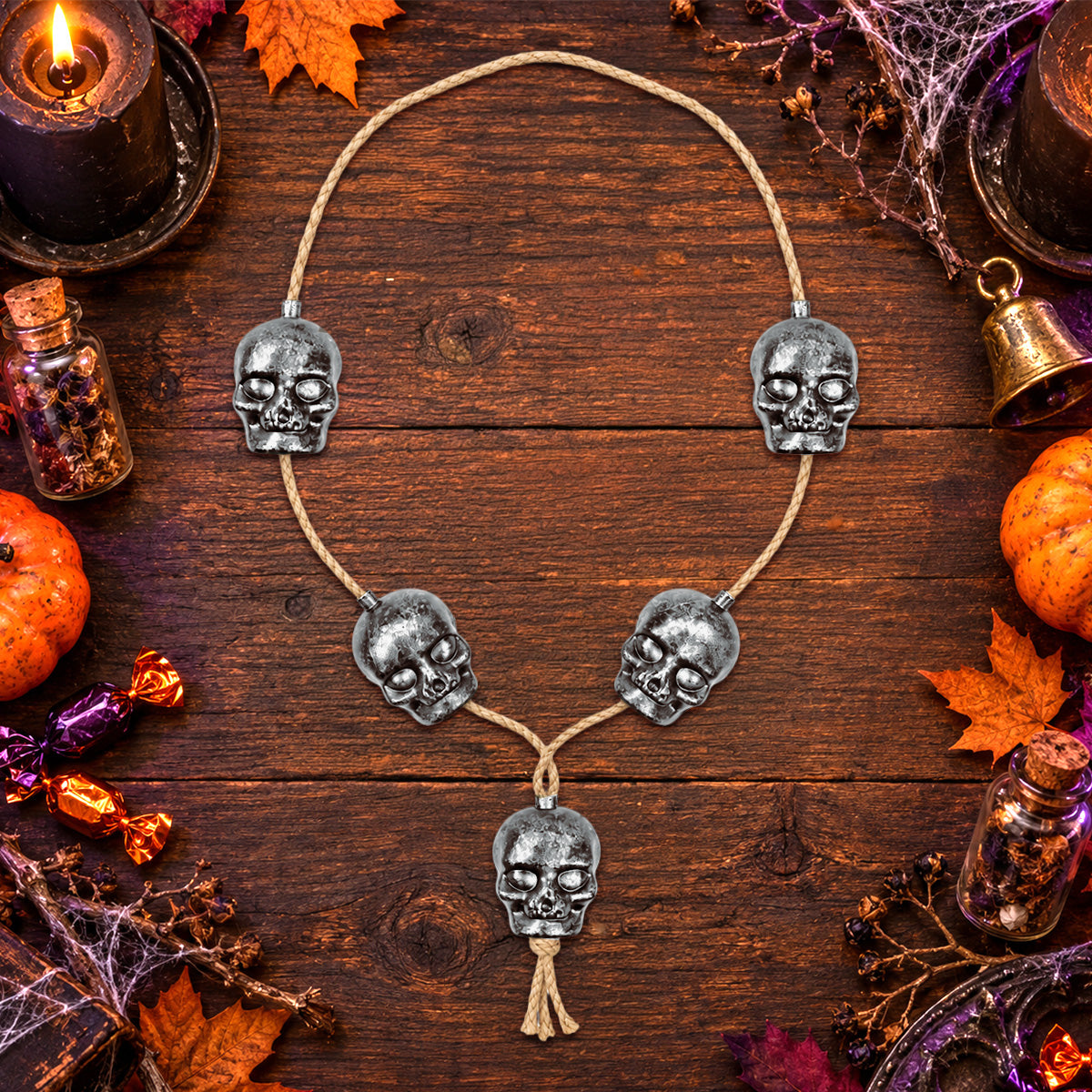 Collar de Calaveras para Halloween, Color Plateado