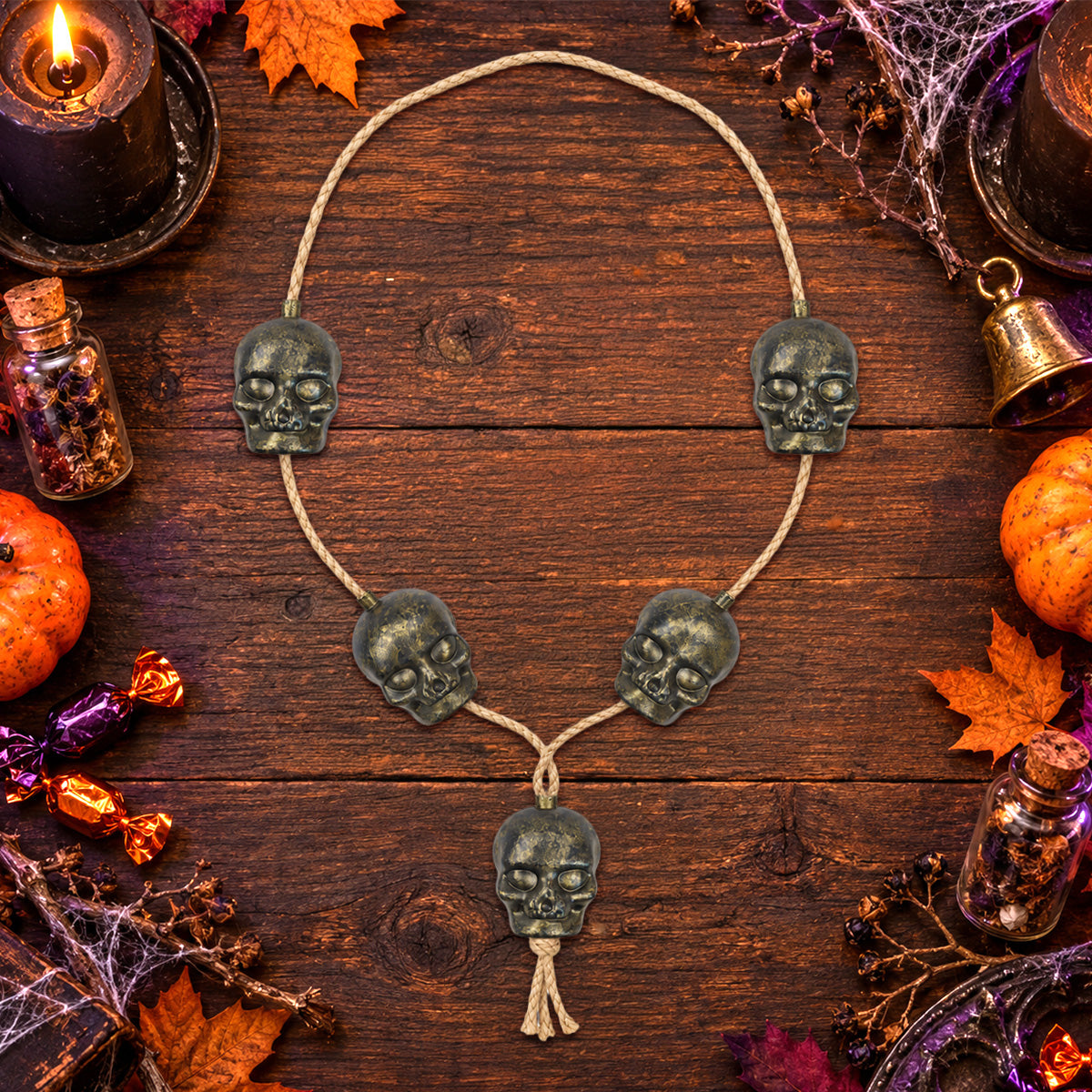 Collar de Calaveras para Halloween, Color Dorado