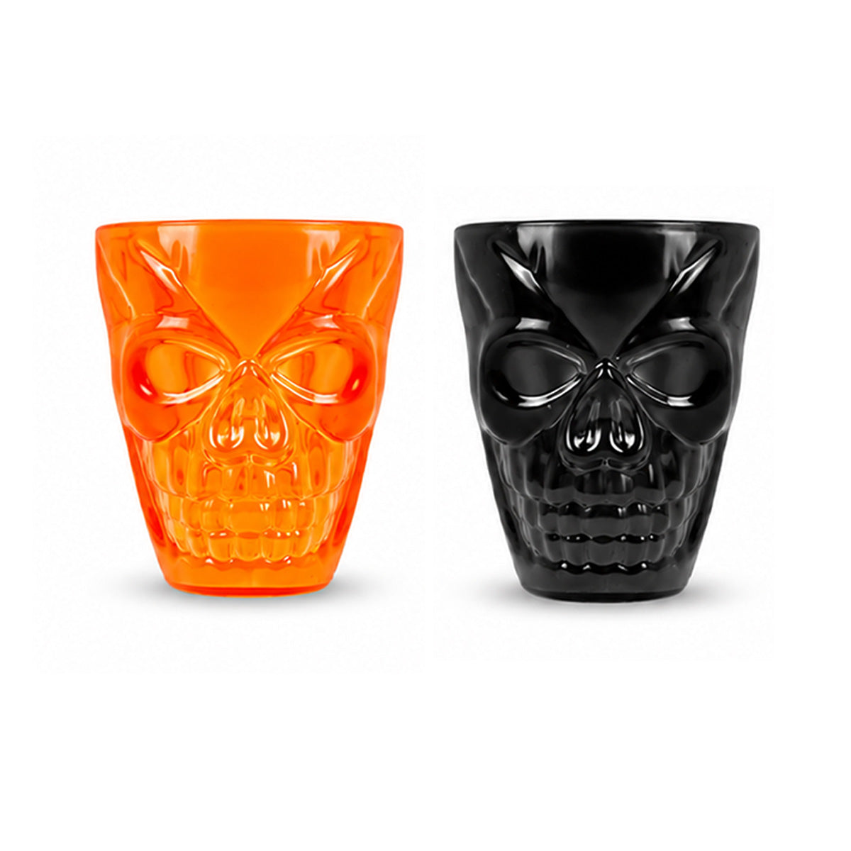 Set de Vasos con Diseño de Calavera, Color Naranja y Negro, 4 Piezas