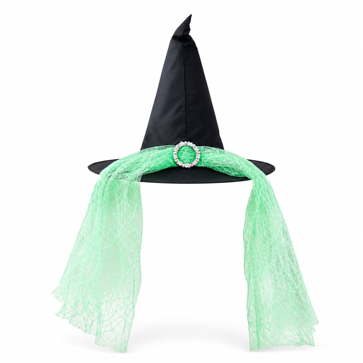 Sombrero de Bruja Negro Decorado, Color Verde