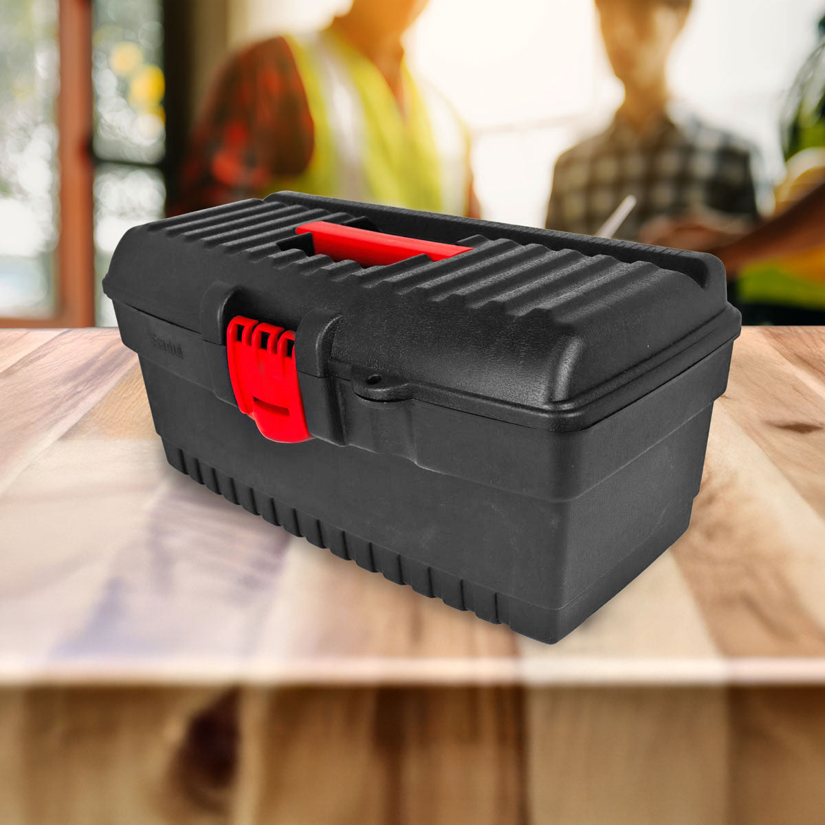 Caja de Herramientas con Broche de Plástico, Color Negro y Rojo