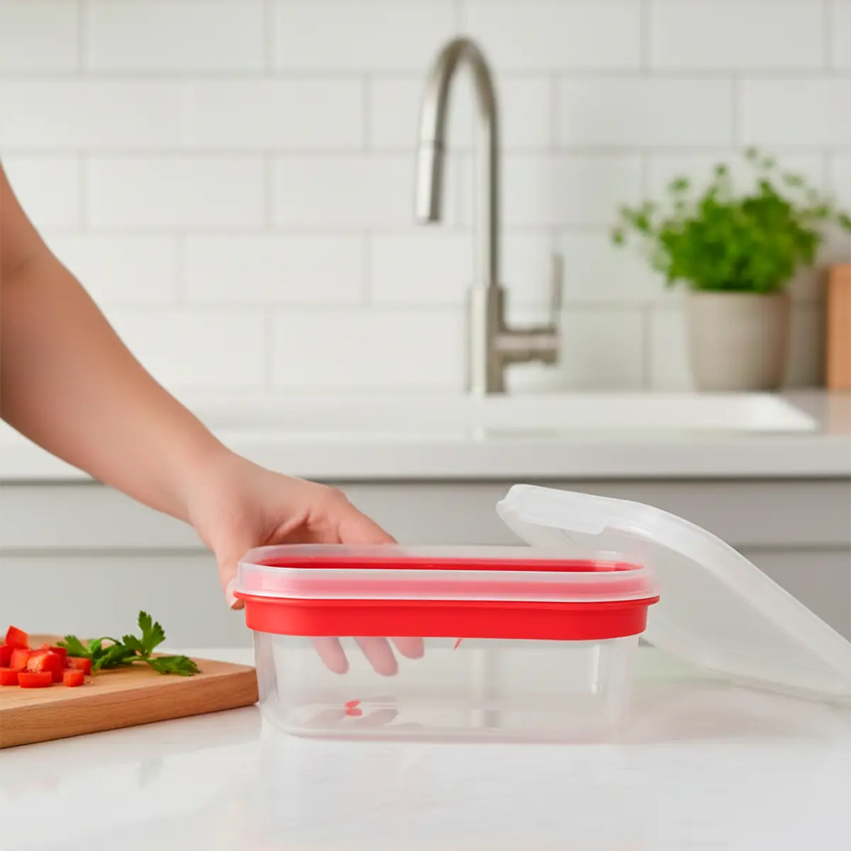 Contenedor de Plástico, Rectangular, Color Rojo, 650 ml
