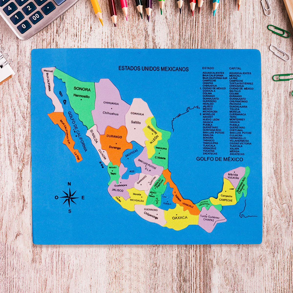 Mapa Didáctico de Foamy de los Estados Unidos Mexicanos, color Azul Rey