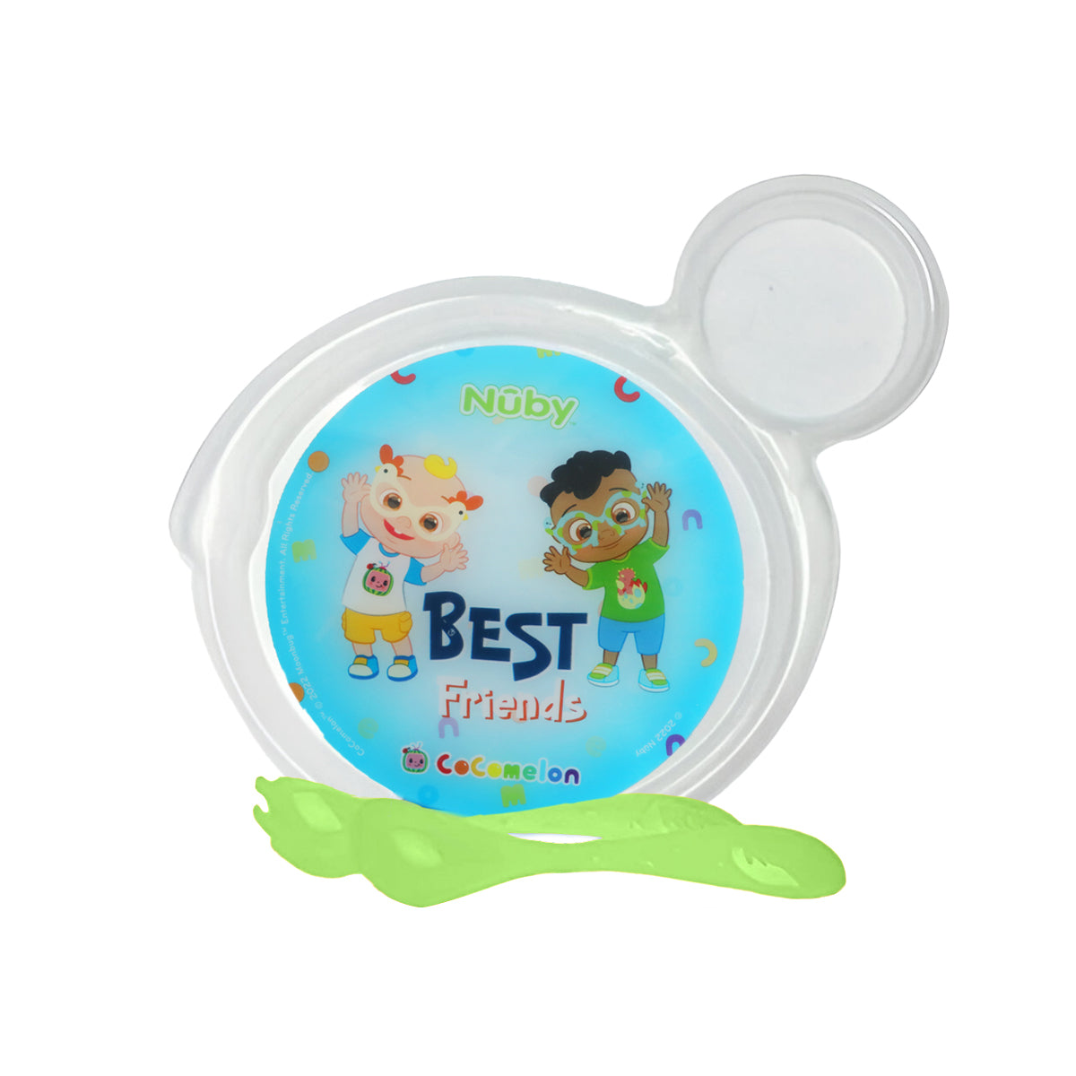 Set de Plato Transparente y Cubiertos Verdes para Bebé, Cocomelon, Nuby