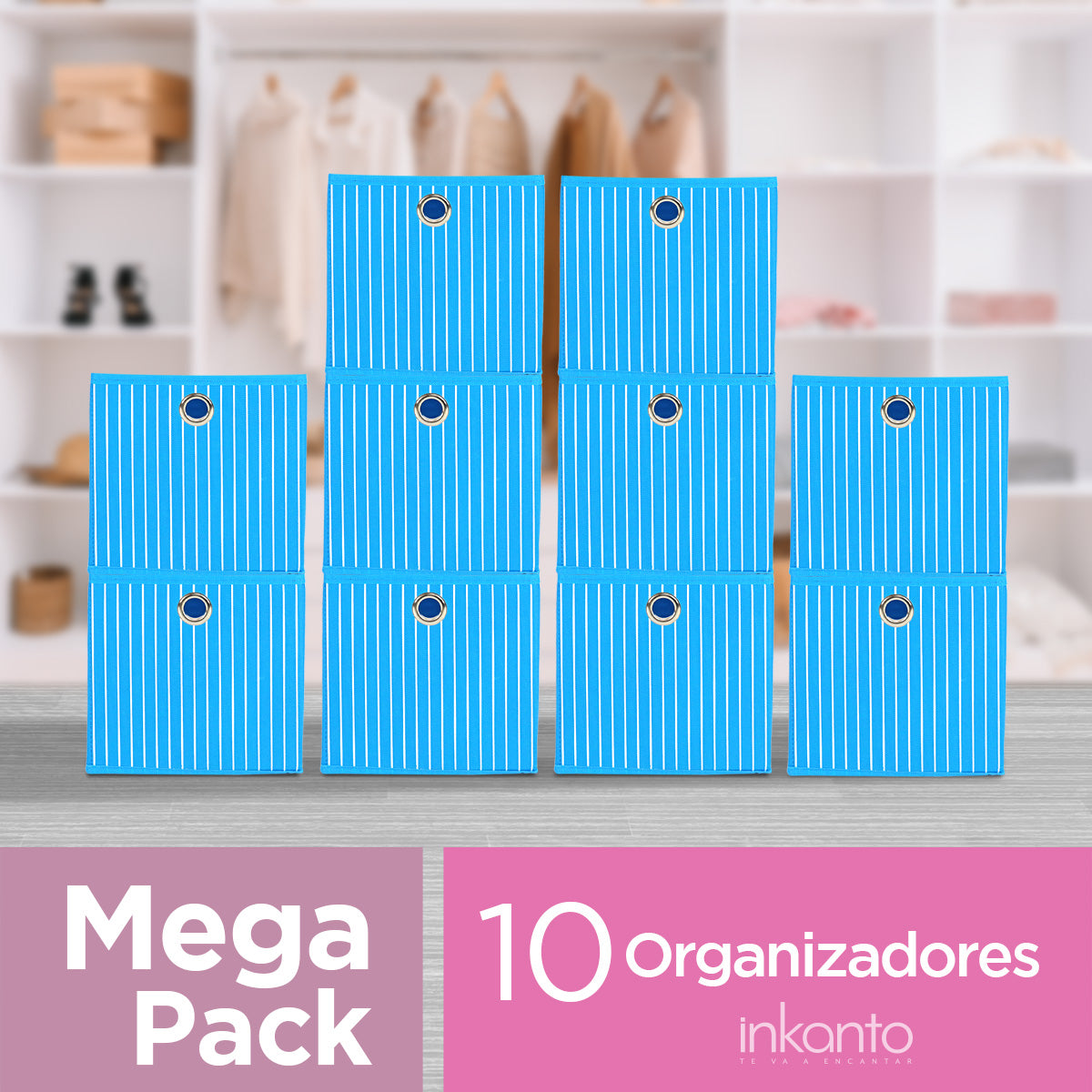 Mega Pack de 10 Cajas Organizadoras Multiusos Non Woven color Azul